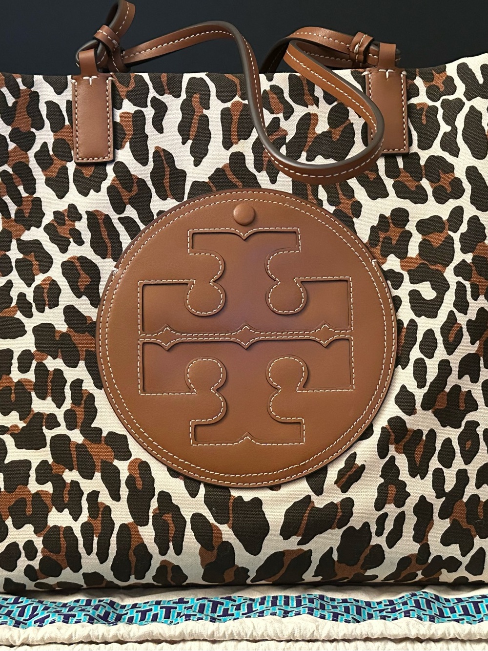 Tory Burch Ella Leopard Canvas Tote Large